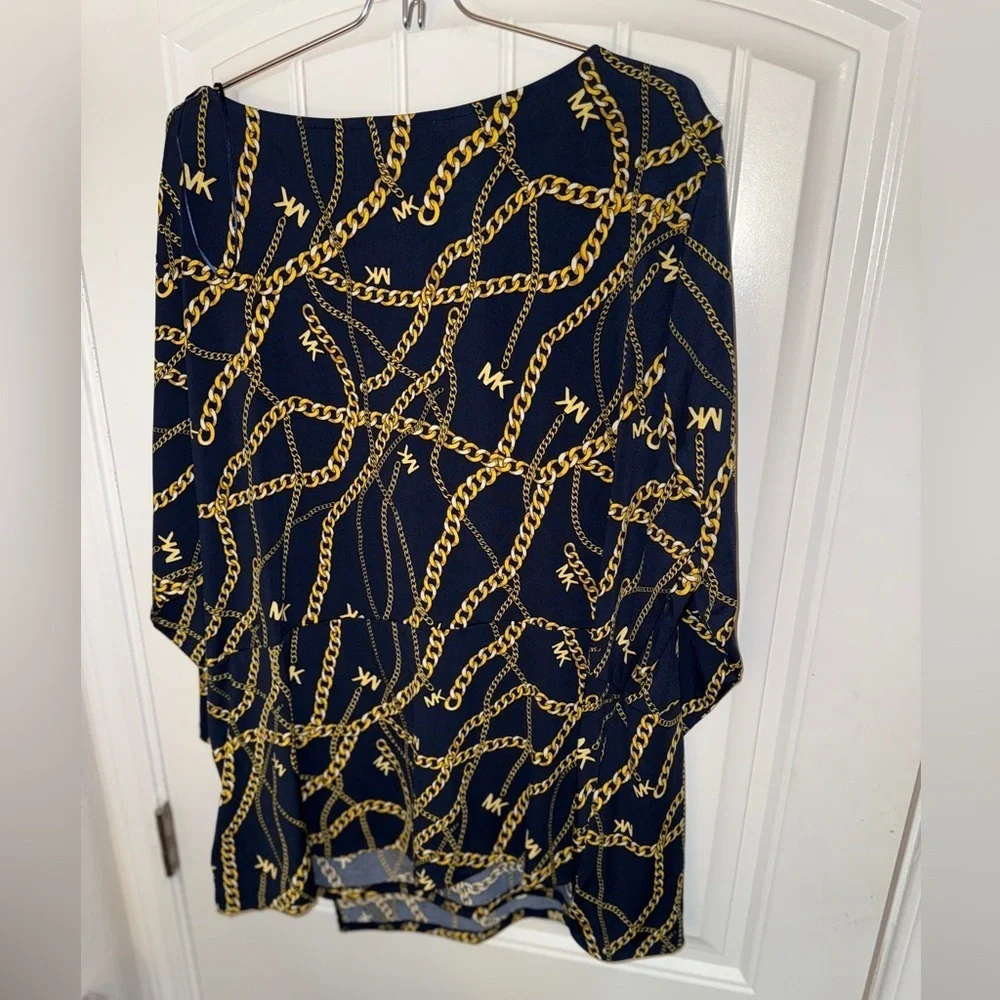 Michael Kors Black and Gold Chain Print Blouse New Plus 3x